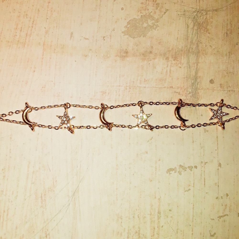 Moon & Stars Crystal Layered Choker Bib Necklace - Picture 2 of 6